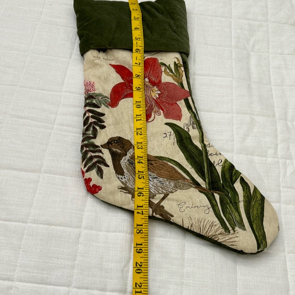 Pottery Barn 2010 Lined Poinsettia Birds Velvet Christmas Stockings - Picture 5 of 8